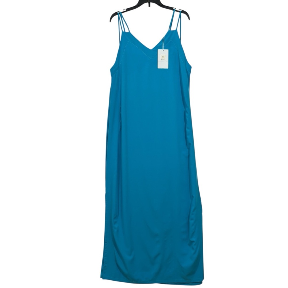 HEIDI HOUSTON blue strappy midi slip dress M